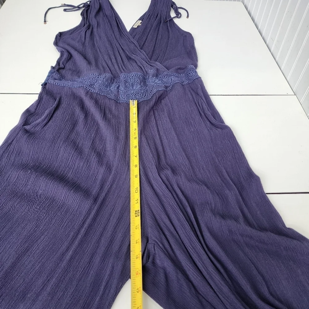 Democracy Navy Blue Wide Leg Jumpsuit Sleeveless Boho Festival V-Neck Gauze Sz L